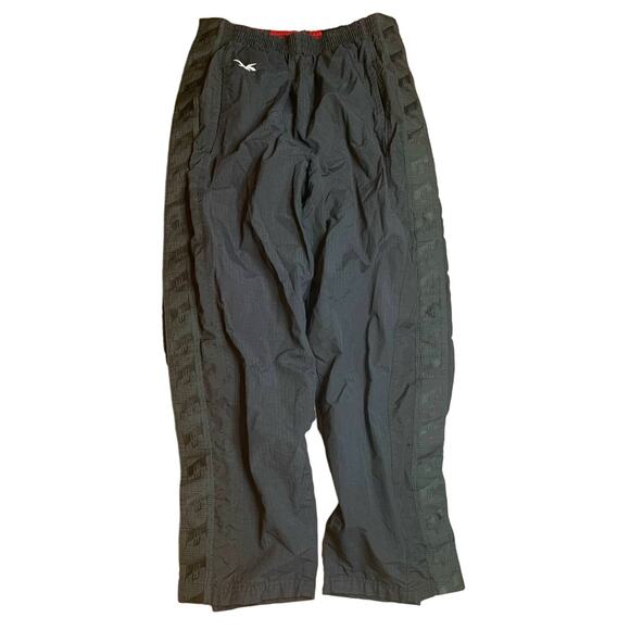 Rebook Track Pants Mens Size Large Black Snaps Up Side No String Mesh Athletic - Picture 1 of 10